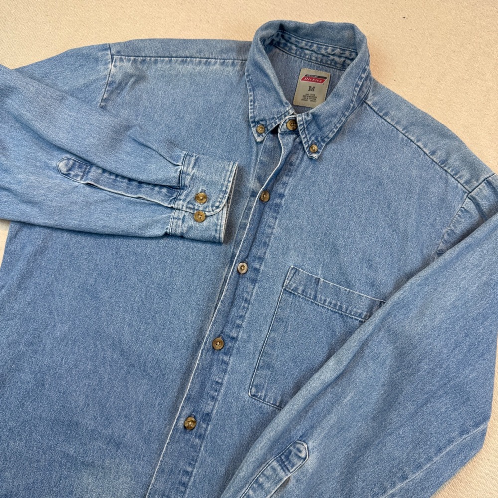 Dickies M Denim Button Down Shirt Men Light Blue Long Sleeve GL300SNB